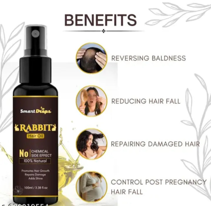 SmartDrops Rabbit Hair Oil – तेज़ बाल बढ़ाने वाला और हेयर फॉल कंट्रोल करने वाला 100% नेचुरल तेल